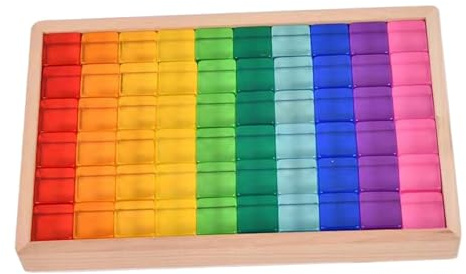 Ronyme Stapelspiel Regenbogen Acryl Edelsteinwürfel, Regenbogen-GEM-Würfel Bausteine, Glatt Stapelspiel Würfelblöcke Bausteine-Set für Kinder,60Stück+10 Karten