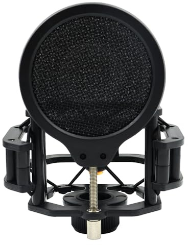ieron Universal Microphone Shock Mount Holder With Pop Filter, Adjustable Stand For 23-25mm Capacitor Mics, Vibration Noise Reduction