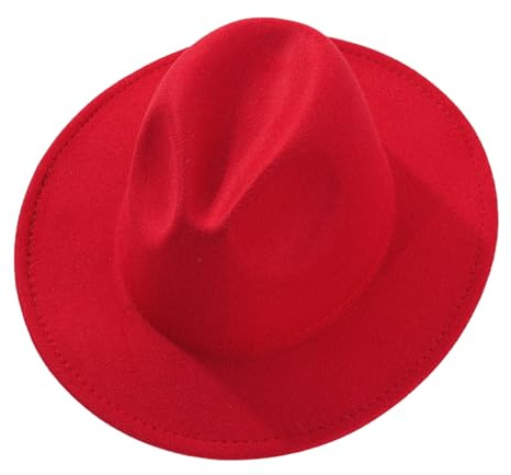 Qianderer Fedora-Hüte mit breiter Krempe für Damen, Herren, einfarbig, Filz, Panamahut, rot, M
