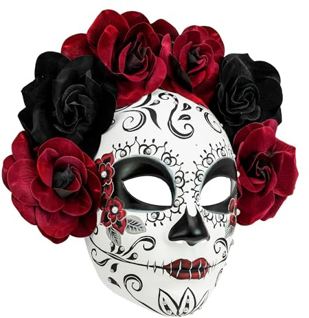 W WIDMANN MILANO Party Fashion - Dia de los Muertos Maske | Kostümmaske mit Blumen für Day of the Dead, Halloween, Karneval, Gothic, Mottoparty und Skelett-Kostüme