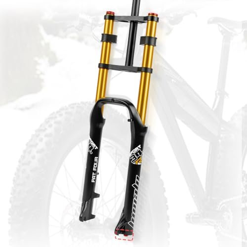 BSFHQS E-Bike Gabel 26 Zoll 4.0 Fat Tire Scheibenbremse 160mm Federweg Mountain Front Gabel Fahrrad Mountain Vordergabel 9mm QR Gerad Federgabel Manuelles Lockout Zugstufe Einstellbar(Gold)