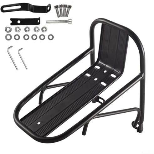 YUANGANG Aluminum Alloy Bike Front Rack Luggage Carrier For Electric Bicycle E-Bike Cycling Accessories Sturdy Anti-Slip Design Easy Install 23X15x12cm Black(rack+tool)
