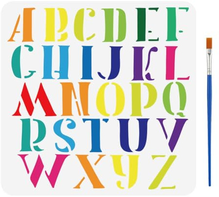 FINGERINSPIRE 26 Buchstaben Schablone Mit Einem Pinsel 30x30cm Große Buchstaben Graffiti Große Schablone Kreative Alphabet Malschablone Tägliches Thema Zeichenschablone Für Wandfliesen Bodenpapier