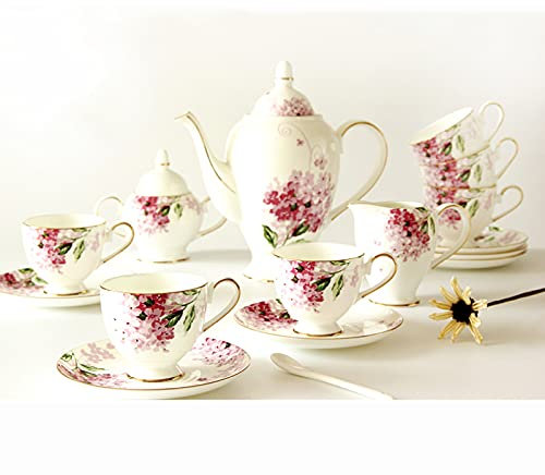KWMAEEUID Juegos de té para Adultos Juego de Tazas de café para té de la Tarde Juego de Taza y platillo de té de Porcelana Juego de Tazas de Porcelana de Hueso de 6,15 Piezas