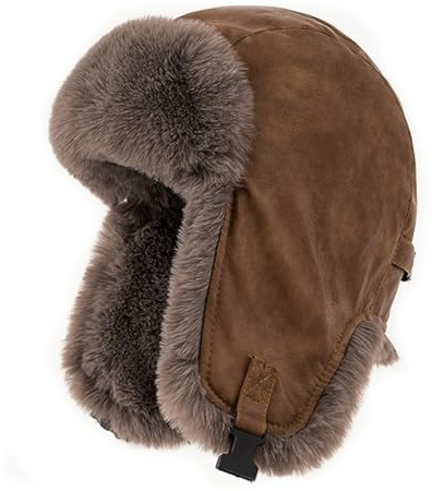 BSYLOO Winter Fliegermütze mit Ohrenklappen und Leder Winddicht Flauschig Russische Uschanka Trapper Hut für Damen und Herren