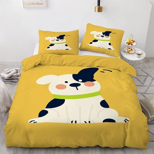 YZQGLHP Welpe Bettwäsche 220x240 Gelb, Wendebettwäsche & Zimmer Deko, Weiche Microfaser Bettbezug Set 2 Teilig, 2 Kissenbezug 80x80, mit Reißverschluss