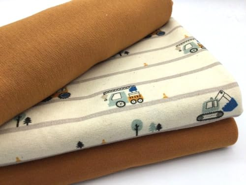 Jerseystoff Set | Jersey + Bündchen | Bio Jersey Stoffpaket BAGGER | 2 Farben | farblich perfekt abgestimmt | 3 x 0,5 m | Jerseystoff zum Nähen von Baby- und Kinderkleidung (natur-brique)