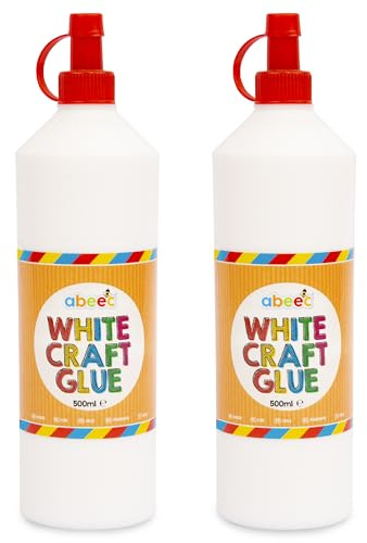 abeec White Craft Glue 2-Pack (500ml) – Child-Friendly PVA Glue for Arts, Crafts & School Projects | Non-Toxic Washable Adhesive | Ideal for Paper, Card & DIY Crafting