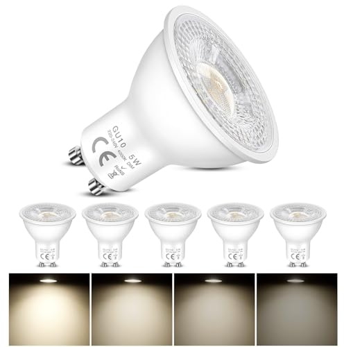 Lampadine GU10 LED Faretto Dimmerabile, 5W (Equivalenti a 50W Alogena), Luce Bianco Naturale 4000K, 500 Lumen, 120° Angolo del Fascio, Basso Consumo, per Luci da Binario, Luci Incassate, 6 Pezzi