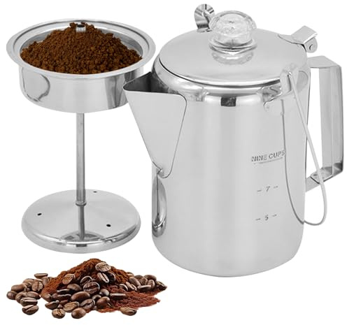 Perkolator kaffekanna rostfritt stål camping kaffebryggare 60 cl kapacitet bärbar perkolator med klar topp glasknopp utomhusbryggare för lägereld spishäll