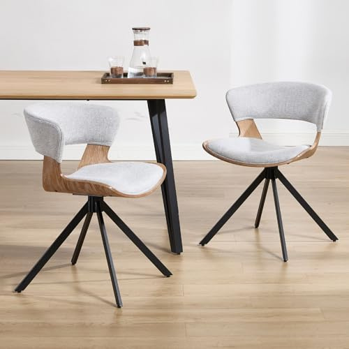 Ya-Home Esszimmerstühle 2er Set Leinen + Holz Küchenstühle Modern Polsterstuhl mit Metallbeinen für Esszimmer Wohnzimmer Büro, grau