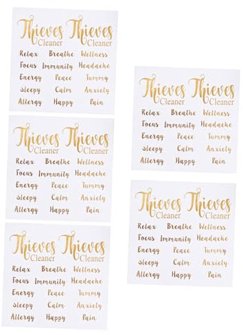 Housoutil 5blätter Selbstklebende Etiketten Mit Goldenen Buchstaben Für Ätherische Ölflaschen Kreative Flaschenanhänger Zur Beschriftung Starke Haftung Geeignet Für Aromatherapie Und Aufbewa