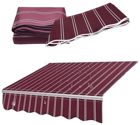 IMUNKT Rayas Tela De Toldo Retráctil De Repuesto, 4×3m Toldo De Recambio, Anti-UV Lona Recambio para Toldo De Patio, Rojo Y Blanco(10x6.5ft/3x2m)