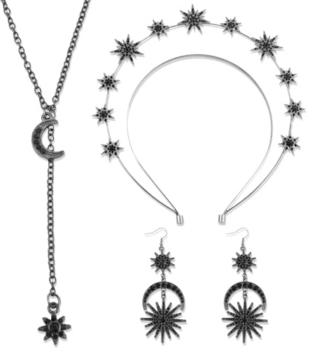 TYXHXTF 4PCS Stern-Stirnband, Krone mit Heiligenschicht, Strass-Haarband, mit Halskette und Ohrringe, Haarreifen für Frauen und Mädchen
