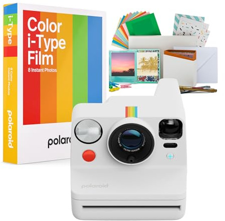 Polaroid Now Plus Generation 3 - Paquete de cámara instantánea (blanco) | Película de color para cámaras i-Type 8 exposiciones, sistema de enfoque automático de dos lentes, modo manual, (3 artículos)