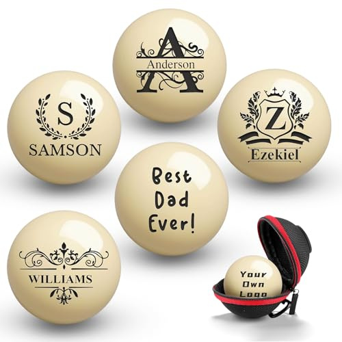 UIDMEN Pallina da biliardo personalizzata con custodia, incisione testo o logo, monogramma personalizzato 57 mm, regalo di compleanno per papà, marito, amante del biliardo, matrimonio