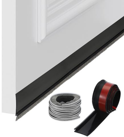 sourcing map 1 balayage de bas de porte, 99 x 5,1 cm, bande adhésive en silicone avec brosse pour isolation du froid, portes extérieures et intérieures, bloquant le bruit, noir