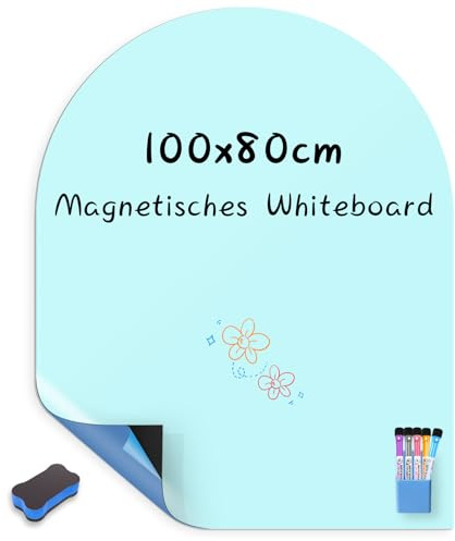 CUHIOY Magnettafel für Kinder, 100x80cm Schreibfläche, Blau | Selbstklebende Magnetwand für Spiel & Lernen. Inkl. 5 Whiteboard-Stiften, Schwamm & Aufbewahrungsbox. Ideal für Kinderzimmer