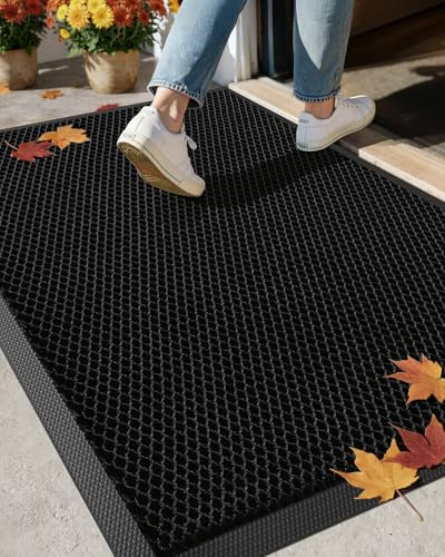 Color&Geometry Felpudo elástico de Alta Resistencia, Felpudo para Puerta de Entrada Exterior, Alfombra de Puerta para Patio, Secado rápido y Resistente, Antideslizante de Goma, Negro 60x90cm