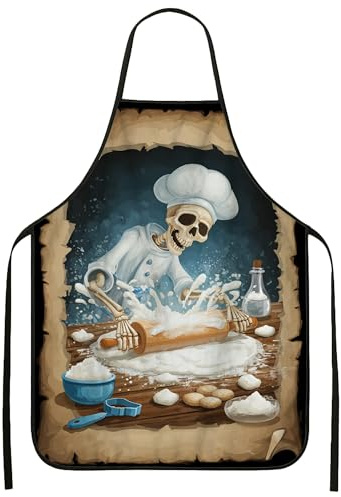 Delantal de chef de esqueleto para cocinar, diseño vintage para hornear, delantal de cocina, regalo culinario de Halloween para adultos, Varios colores, 24x31 Inch
