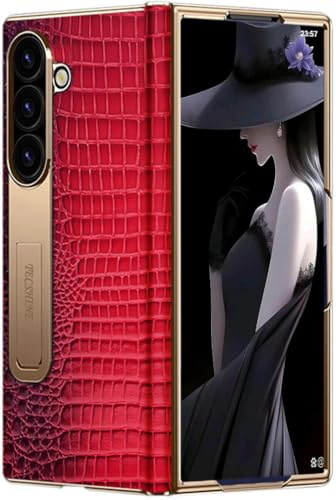 TECSHINE Luxury Genuine Leather Cellphone Case for Samsung Galaxy Z Fold 7, Hinged Cover for Samsung Fold7 Phone, Bracket, Mobile Phone Shell, Holster