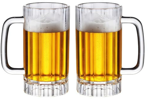 HAOHEJIA Plastic Pint Glasses Set of 2, 620ml Beer Mugs with Handles, Reusable Drinking Glasses Beer Stein for Club, Bar & Party