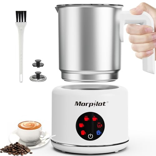 Morpilot Espumador de Leche Eléctrico 4 en 1 con Calentador–500ml Capacidad, Espuma Fría y Caliente, Leche Caliente y Chocolate – Acero Inoxidable, Ideal para Café Latte, Cappuccino y Uso Familiar