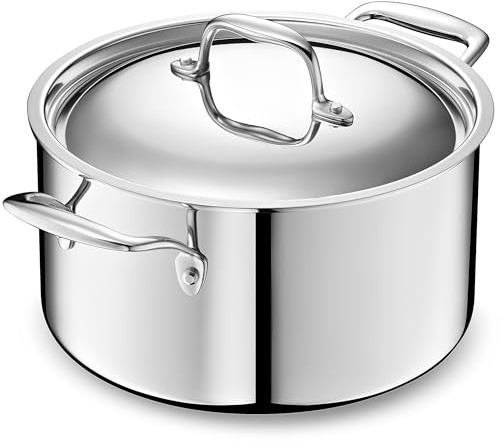 LEGEND COOKWARE 5-Ply Stainless Steel 6-Quart Stock Pot with Lid - Induction Compatible, Oven Safe 800°F - Non-Toxic, No Coatings - Even Heating, Won't Warp - Built to Last Generations