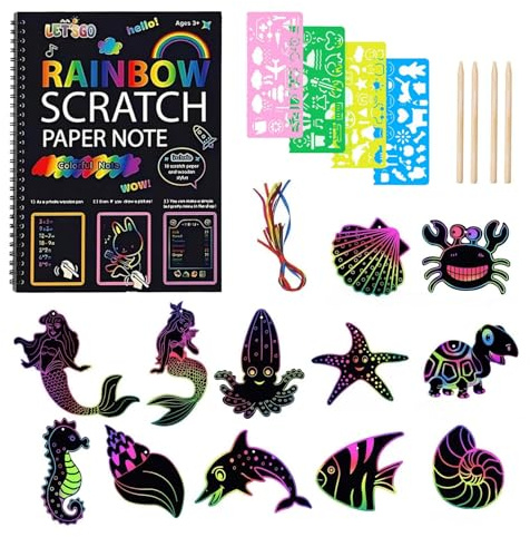 Kit Creativo con Carte da Grattare a Tema Marino per Bambini, Include Blocco Grande da Disegno, Carte Graffiate con Animali Marini, Set di immagini grattacieli (modello basico)