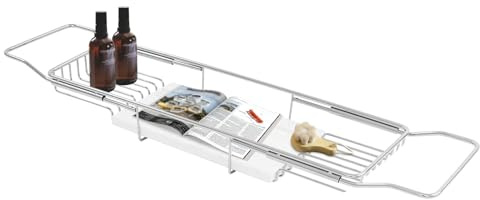 Expandable Bathtub Tray Bathtub Tray with Marble Board Range 68-90cm/26.77-35.43in Bath Tub Shelf Caddy Tray Luxury Bathtub Bathroom Accessories for Relaxing Spa Suitable for bathtubs Silver