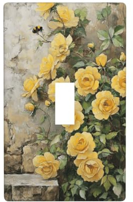 Cubierta decorativa para interruptor de luz de jardín rústico con rosas amarillas, 1 interruptor, placa de pared para cocina, granja, dormitorio, baño, decoración artística