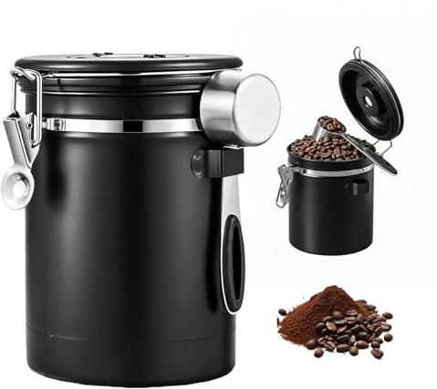 BORDEAG 2,8 L Boîte À Café Hermétique En Acier Inoxydable Avec Suivi De La Date Et Bouilloire De Mesure, Pour Grains De Café, Feuilles De Thé