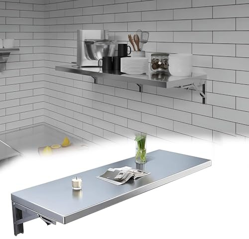ZYXQQJ Tavolo Pieghevole A Parete Scrivania Pieghevole A Muro Salvaspazio Tavolo Pieghevole In Acciaio Inox Per Piccoli Spazi, Scrivania Per Lavanderia Banco Da Lavoro(70x30cm/28x12in)