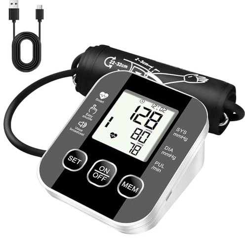 SGZIOO Blutdruckmessgerät Oberarm, Blood Pressure Monitor mit Großes LCD-Display, Blutdruck Messgerät Oberarm, Blutdruckmessgeräte mit Sprachausgabe, Verstellbare Manschette (22-32 cm), 2x99 Speicher