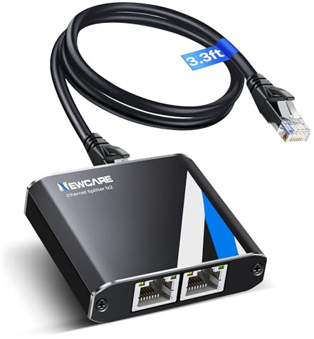 LAN Splitter 1 auf 2 mit 3.3FT Ethernet Kable | Gigabit RJ45 Ethernet Verteiler Unterstützt bis zu 1000 Mbit/s und ist kompatibel mit Cat5e/6/7/8-Aluminiumgehäuse