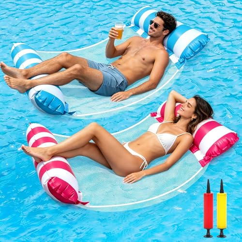 LYPPUL Luftmatratze Pool,2 Stück Luftmatratze Wasser,4 In 1 Aufblasbare Schwimmsitze,Wasserhängematte Erwachsene,Aufblasbare Wasserhängematte,Pool Spielzeug Spaß für Erwachsene Schwimmbad Strand