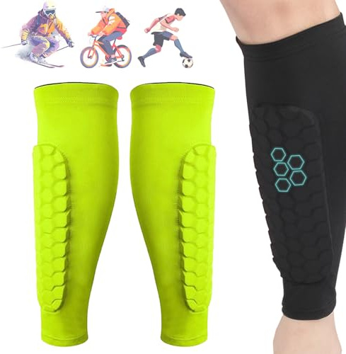 Protectores de esquí Frost Armours: espinilleras con Almohadillas de Panal, Mallas anticolisión elásticas Transpirables para Esquiar(Verde,M)