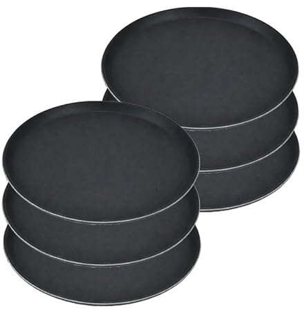 Lot de 6 Plateaux de Service Rond avec Surface antidérapante diamètre 45 cm professionel pour Bar et Restauration Couleur Noir