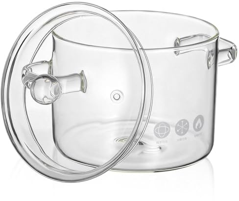 ABOOFAN Tazón de Vidrio Transparente de 1350 Ml con Tapa, Resistente al Calor, Apto para Microondas y Estufa, Recipiente Multifuncional para Sopa, Fideos y Ensalada en Cocina Doméstica