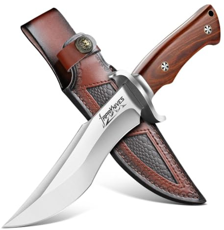 Japanknives M390 Stahl Outdoor Messer - 5mm Dick Full-Tang mit Lederscheide | Lang anhaltende Schärfe, Feststehende Klinge – Grosses Survival Messer für Bushcraft & Trekking, Männer Geschenk