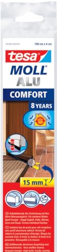 tesa INSULATION Premium Rail d'étanchéité pour sols irréguliers - Joint d'étanchéité autocollant en aluminium pour protéger des courants d'air - Marron - avec brosse d'étanchéité jusqu'à 15 mm