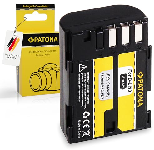 PATONA D-Li90 Akku 1400mAh Ersatzakku kompatibel mit Pentax 645D K1 K-01 K3 K3 II K32 K3II K-3 Mark III K5 K-5 K52 K5II K-5 II K-5 IIs K7 K-7 DSLR DLi90 DLi 90 DLi-90 Battery Pack