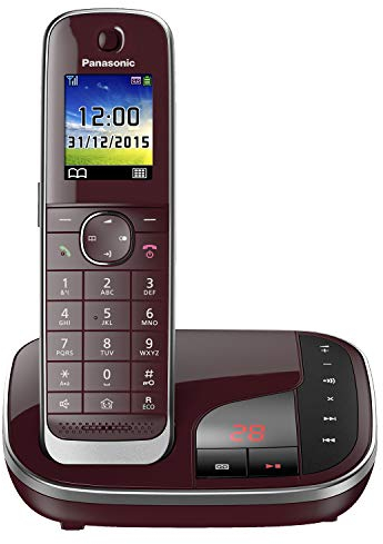 Panasonic KX-TGJ320GR Familien-Telefon mit Anrufbeantworter (schnurloses Telefon, strahlungsarm, Anrufschutz, DECT Basisstation, Freisprechen) weinrot