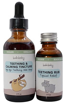 Balm Baby Teething Rescue Kit – Bye Bye Teething Natural Calming Tincture & Topical Teething Oil Rub | Kids Relief for Gum Inflamation & Discomfort - Organic, Herbal and Gentle - Glass Bottles