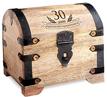 Casa Vivente Schatztruhe zum 30. Geburtstag, Schmuckkästchen mit Gravur, Aufbewahrungsbox aus hellem Holz, Verpackung für Geldgeschenke