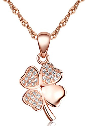 Unendlich U Klassisch Vierblaettriges Kleeblatt Damen Halskette 925 Sterling Silber Zirkonia Anhänger Kettenhänger, Rosegold