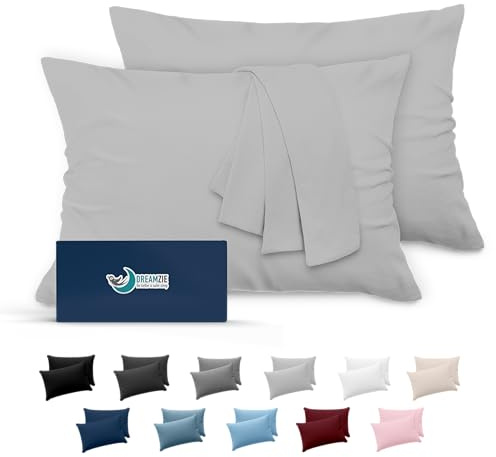Dreamzie Taie Oreiller 50x70 Lot de 2 en Microfibre Certifiée Oeko-Tex - Housse Coussin Douce Et Brossée, Toucher Peau de Pêche - Gris