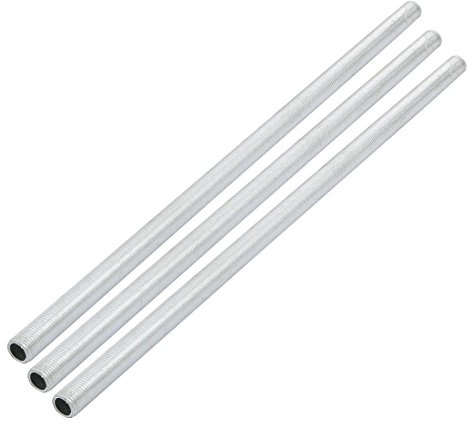 sourcing map 3Pack Lampenrohrnippel M10 Gewinde 280mm silber | Hohl Lampenfassung Reparaturteil Verzinkt
