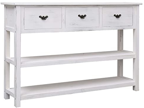 vidaXL Holz Sideboard mit 3 Schubladen 2 Fachböden Beistellschrank Anrichte Kommode Mehrzweckschrank Schrank Flurschrank Antik-Weiß 115x30x76cm
