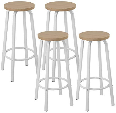 WOLTU Barhocker 4er Set, Runde Tresenhocker 72cm, Hell Eiche | Barstuhl mit Fußstütze, Rutschfesten Pads, für Küchen, Wohnzimmer, Esszimmer, Bar, Metall